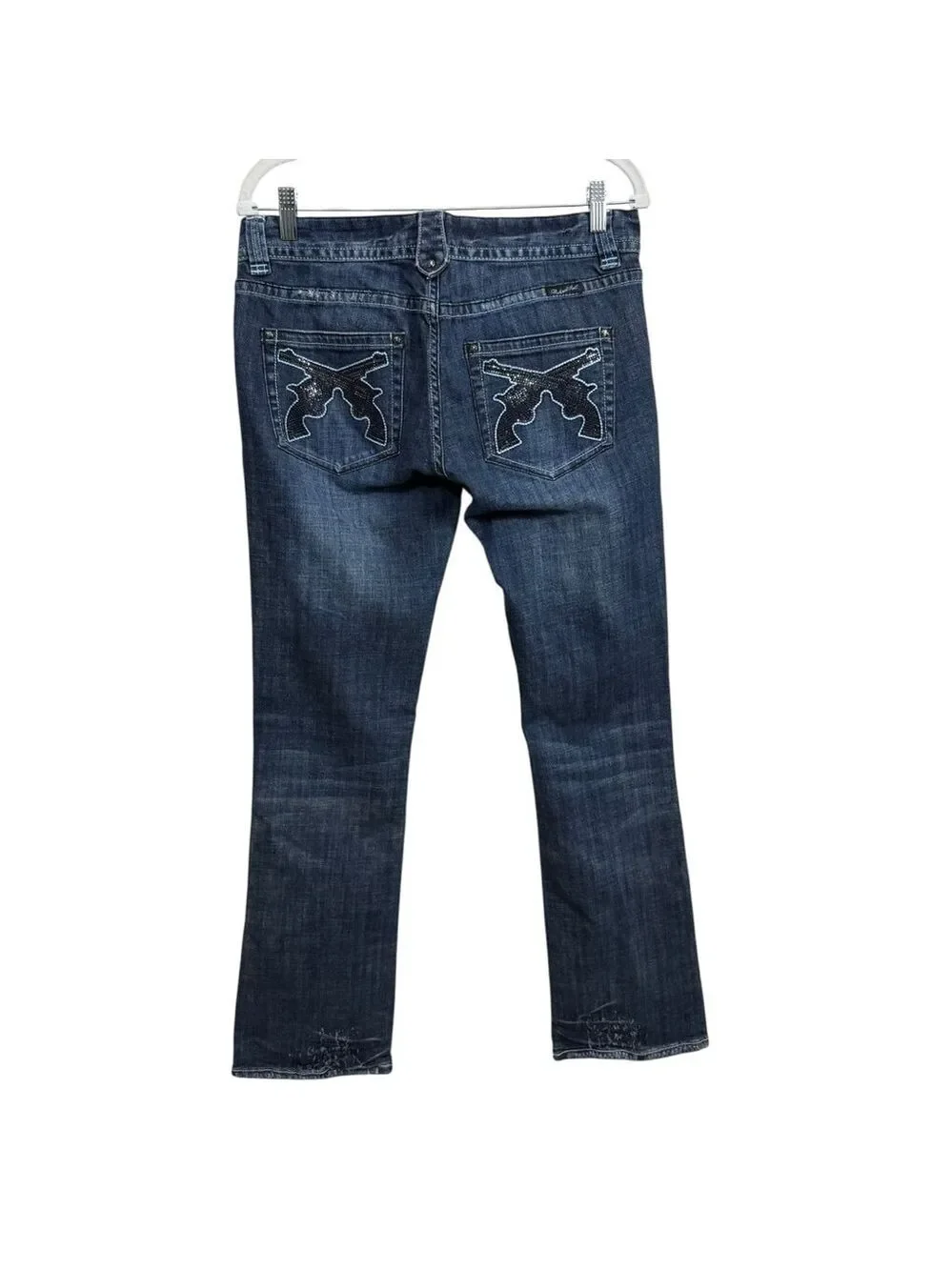 Rock & Roll Cowgirl Low Rise Bootcut Jeans Sequin‎ Pistols Size 30x34